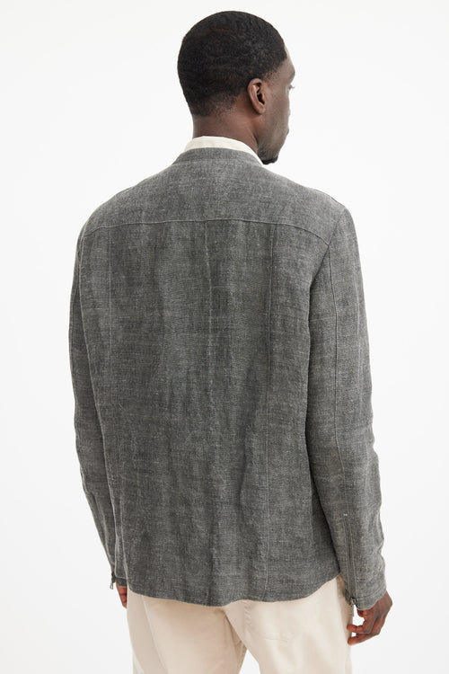 John Varvatos Grey Linen Moto Jacket