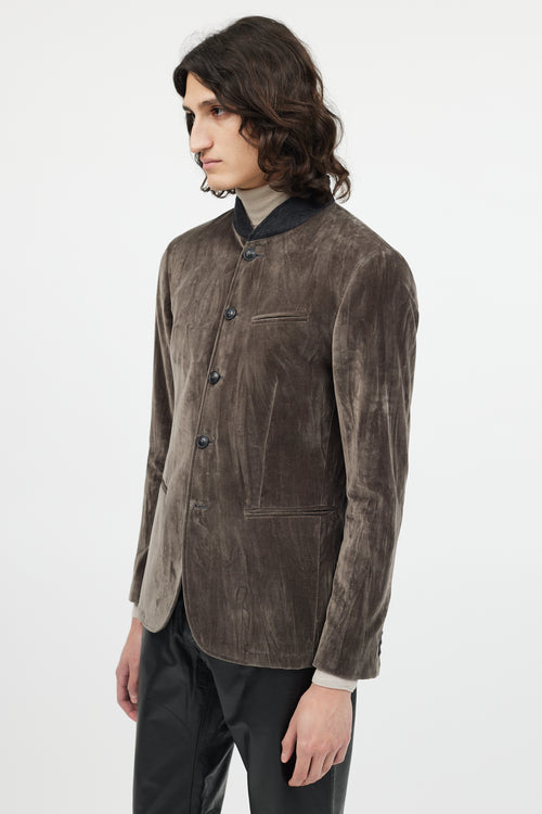 John Varvatos Grey Velour Three Pocket Blazer