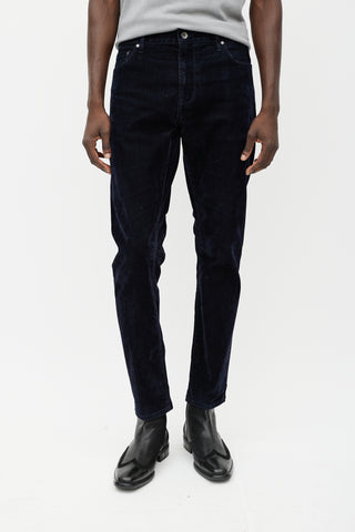 John Varvatos Navy Velour Slim Leg Pant