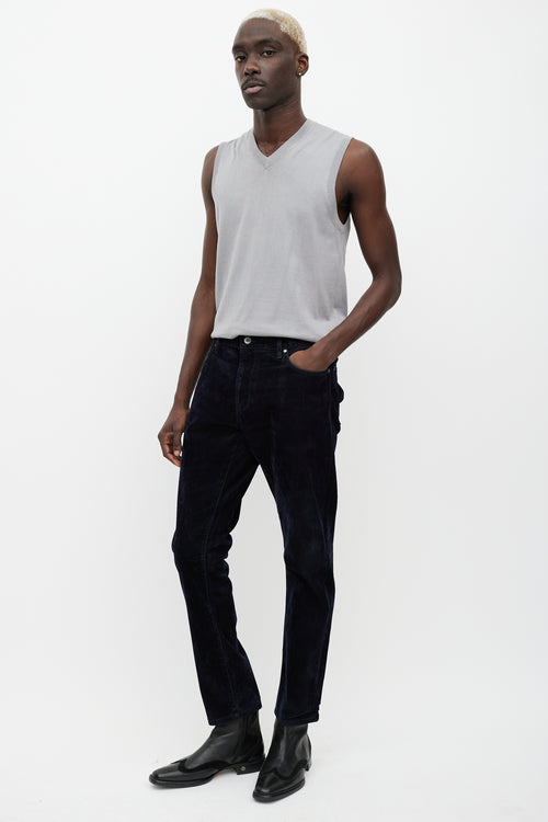 John Varvatos Navy Velour Slim Leg Pant