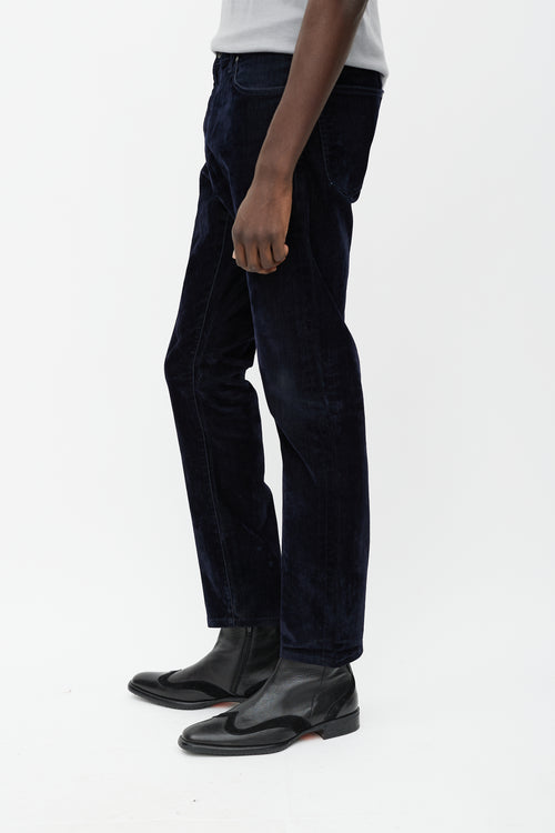 John Varvatos Navy Velour Slim Leg Pant