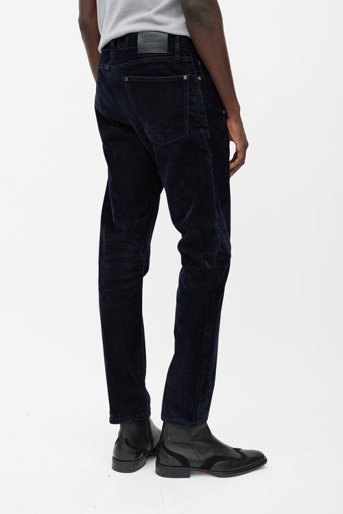 John Varvatos Navy Velour Slim Leg Pant