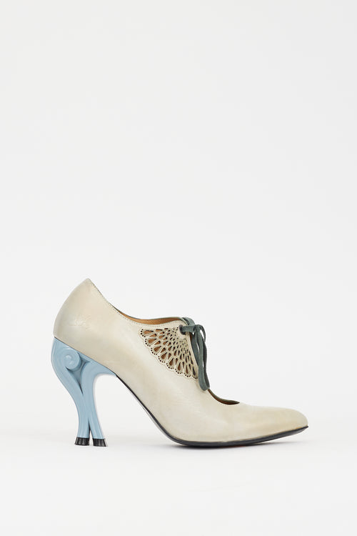 John Fluevog Grey 
Blue Leather Estella Bootie