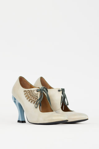 John Fluevog Grey 
Blue Leather Estella Bootie