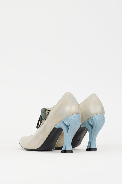 John Fluevog Grey 
Blue Leather Estella Bootie