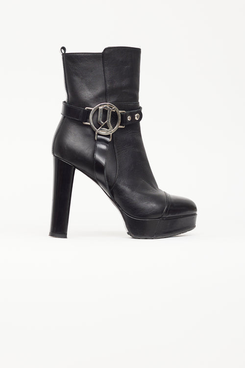 John Galliano Black Leather Platform Silver Hardware Boot