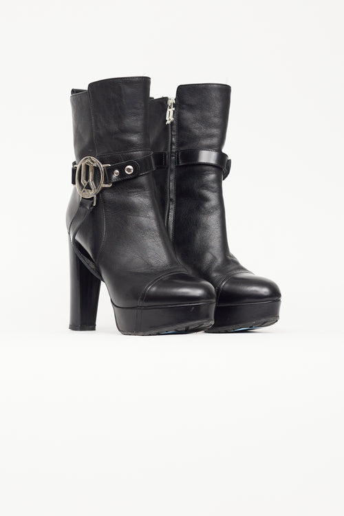 John Galliano Black Leather Platform Silver Hardware Boot