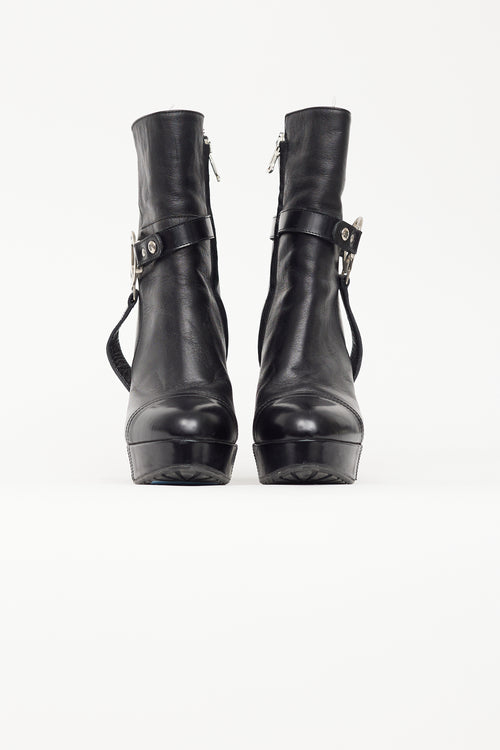 John Galliano Black Leather Platform Silver Hardware Boot