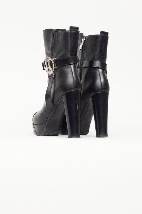 John Galliano Black Leather Platform Silver Hardware Boot