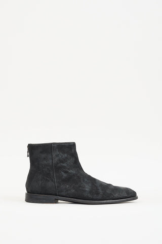 John Varvatos Black Textured Leather Zip Boot