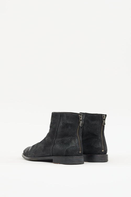 John Varvatos Black Textured Leather Zip Boot