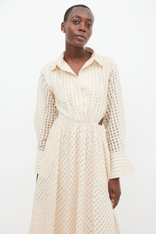 Jonathan Simkhai Beige Gingham Cut Out Shirt Dress