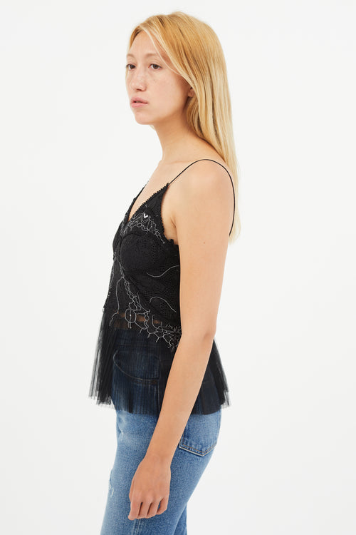 Jonathan Simkhai Black 
White Eyelet Pleated Top