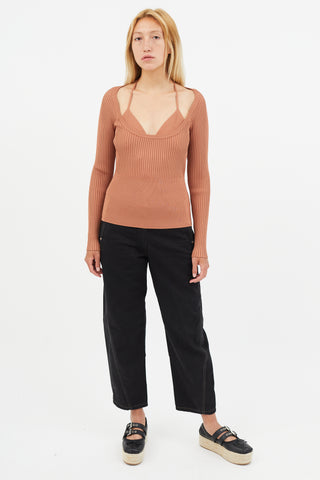 Jonathan Simkhai Brown Ribbed Bra Long Sleeve Top