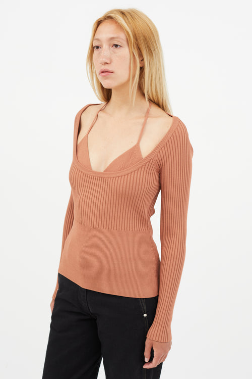 Jonathan Simkhai Brown Ribbed Bra Long Sleeve Top