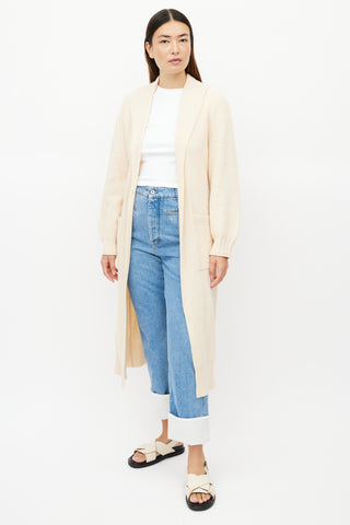 Jonathan Simkhai Cream Ribbed Knit Cardigan