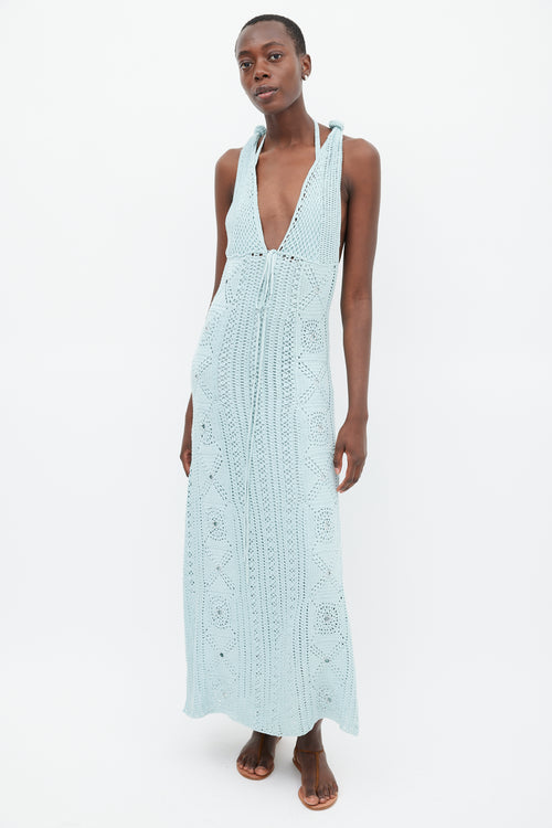 Jonathan Simkhai Green Crocheted Halter Dress