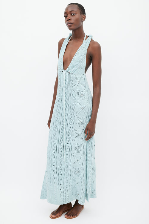 Jonathan Simkhai Green Crocheted Halter Dress