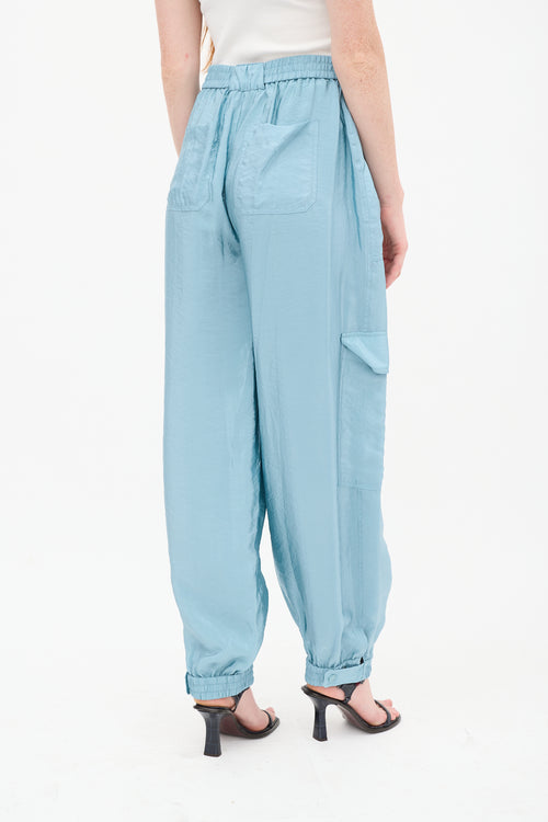 Jonathan Simkhai Blue Satin Artemis Cargo Pant