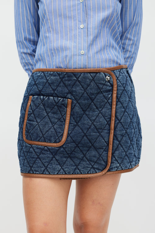 Jonathan Simkhai Navy 
Brown Quilted Denim Skirt