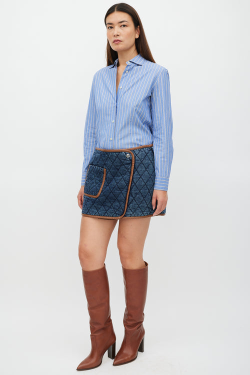 Jonathan Simkhai Navy 
Brown Quilted Denim Skirt