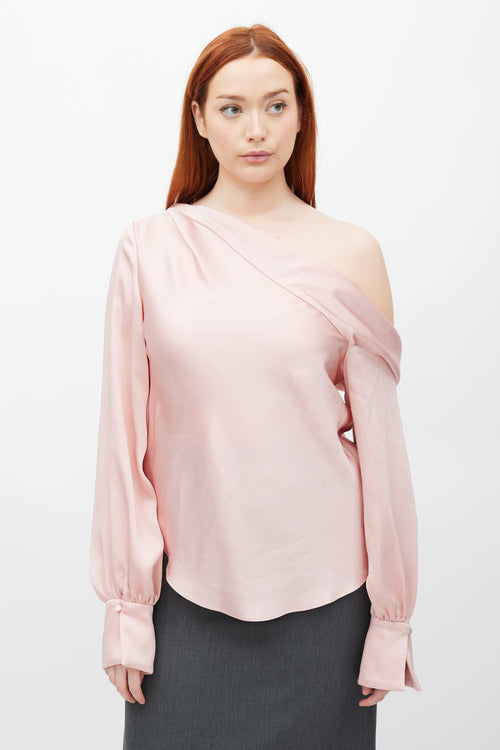 Jonathan Simkhai Pink Satin Off The Shoulder Top