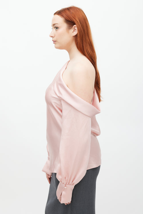 Jonathan Simkhai Pink Satin Off The Shoulder Top