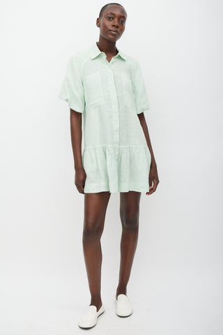 Jonathan Simkhai White 
Green Striped Shirt Dress