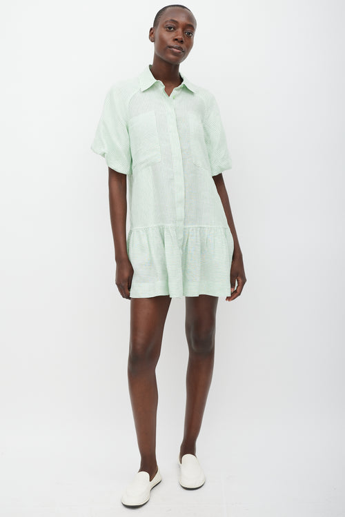 Jonathan Simkhai White 
Green Striped Shirt Dress