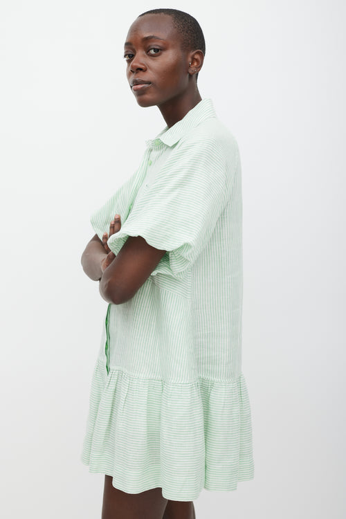 Jonathan Simkhai White 
Green Striped Shirt Dress