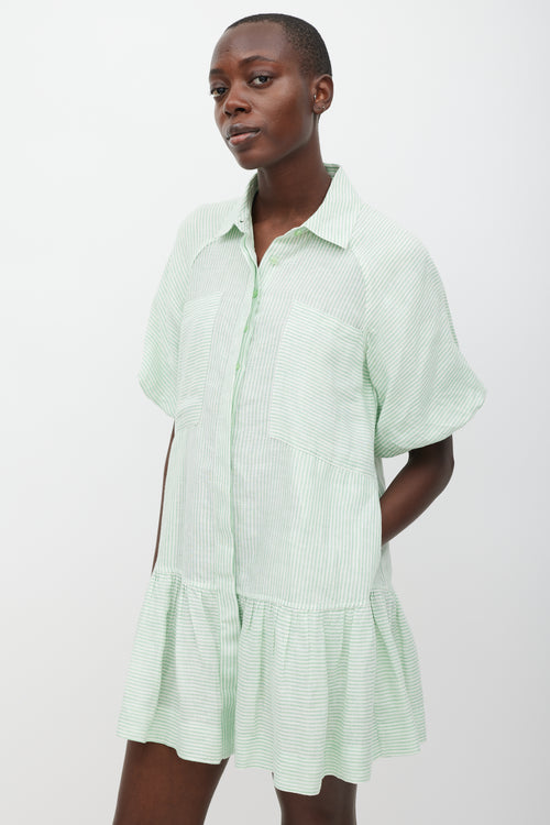 Jonathan Simkhai White 
Green Striped Shirt Dress