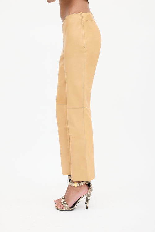 Joseph Beige Leather Slim Trouser