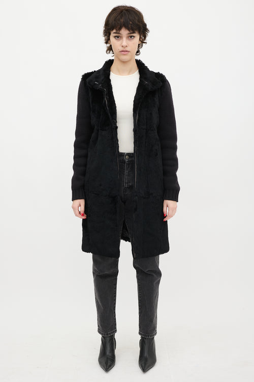 Joseph Black Wool Knit 
Fur Coat