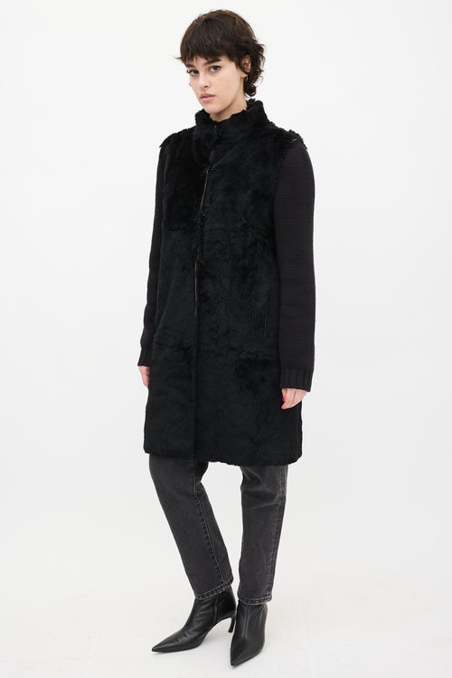 Joseph Black Wool Knit 
Fur Coat