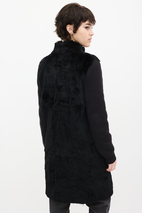 Joseph Black Wool Knit 
Fur Coat