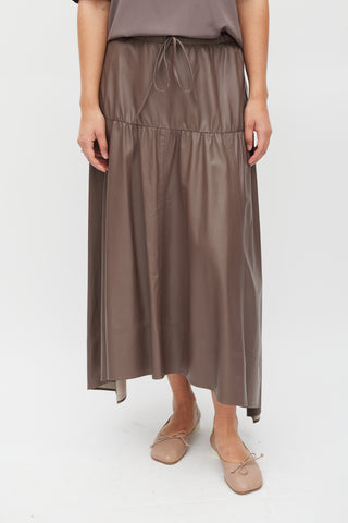 Joseph Brown Leather Tiered Skirt