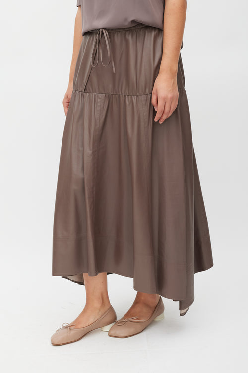 Joseph Brown Leather Tiered Skirt