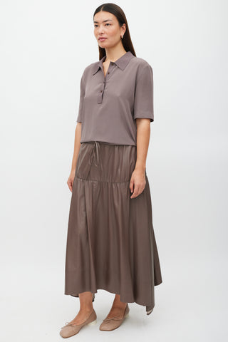 Joseph Brown Leather Tiered Skirt