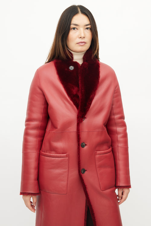 Joseph Red Leather Shearling Reversible Coat