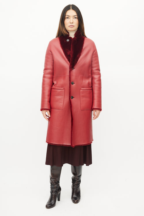 Joseph Red Leather Shearling Reversible Coat