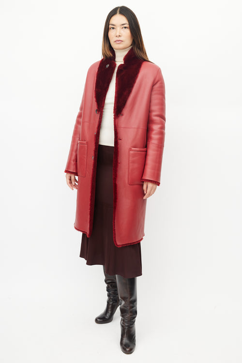 Joseph Red Leather Shearling Reversible Coat