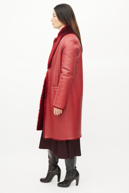 Joseph Red Leather Shearling Reversible Coat