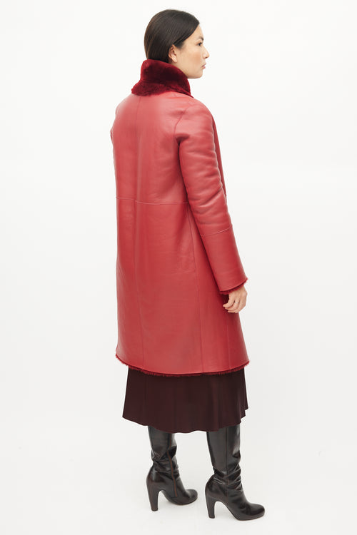 Joseph Red Leather Shearling Reversible Coat