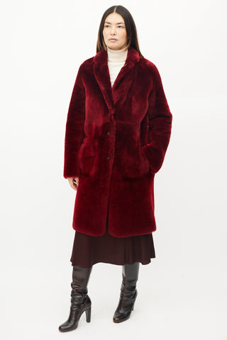 Joseph Red Leather Shearling Reversible Coat