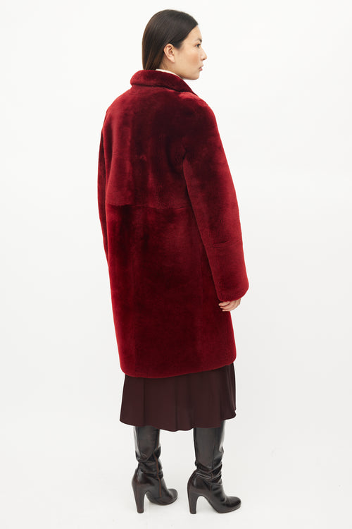 Joseph Red Leather Shearling Reversible Coat