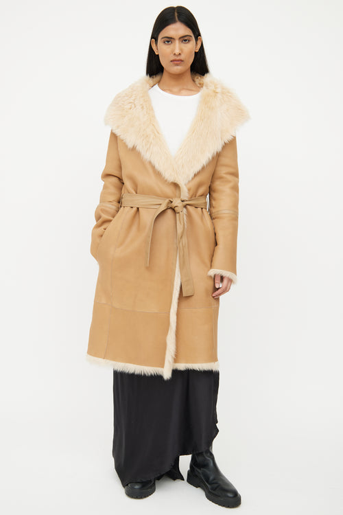 Joseph Tan Leather Fur Lined Coat