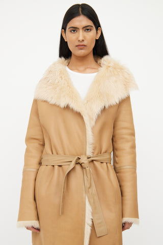 Joseph Tan Leather Fur Lined Coat