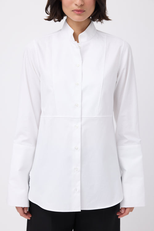 Julie Josephine White Cotton Eva High Cuff Tuxedo Shirt