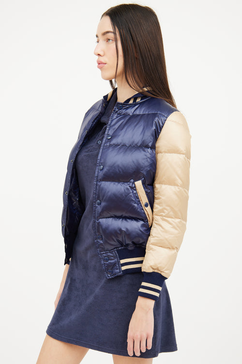 Junya Watanabe Blue 
Beige Puffer Bomber Jacket