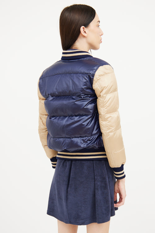 Junya Watanabe Blue 
Beige Puffer Bomber Jacket